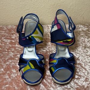 Navy Multicolor Slingback Heels